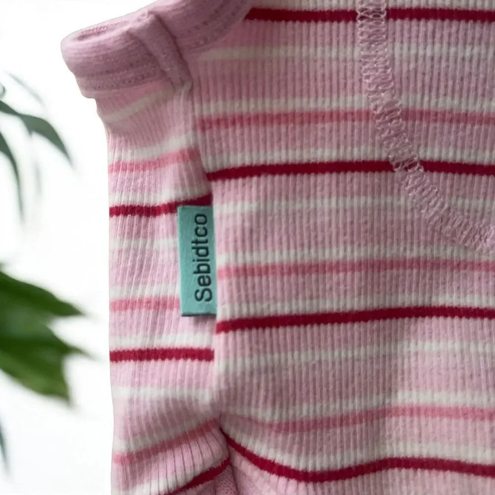 Sebdtico Soft Dog Onesie Recovery Suit in Pink Stripe